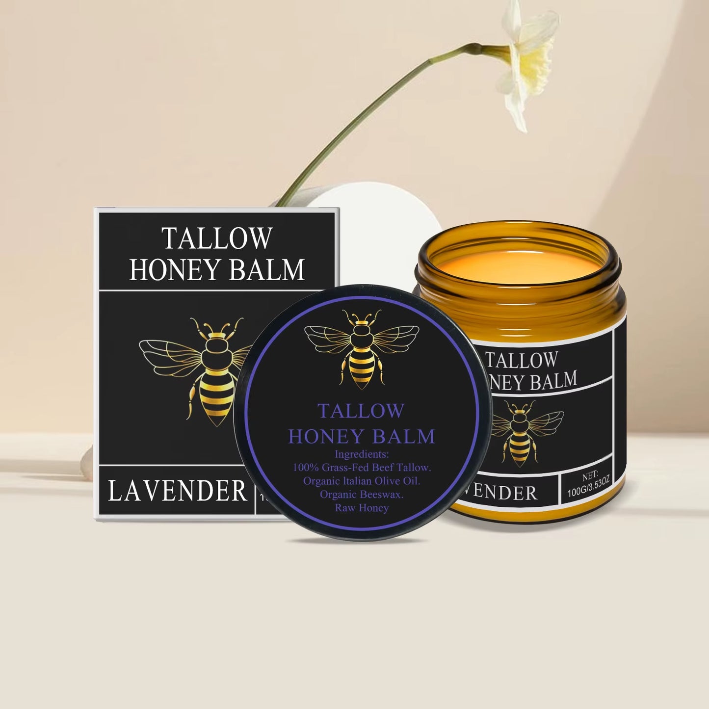 Beef Tallow Honey Moisturizer Grass Fed Whipped Tallow Face Cream Body Lotion Non Greasy Nourishing Fast Absorption Skin Care